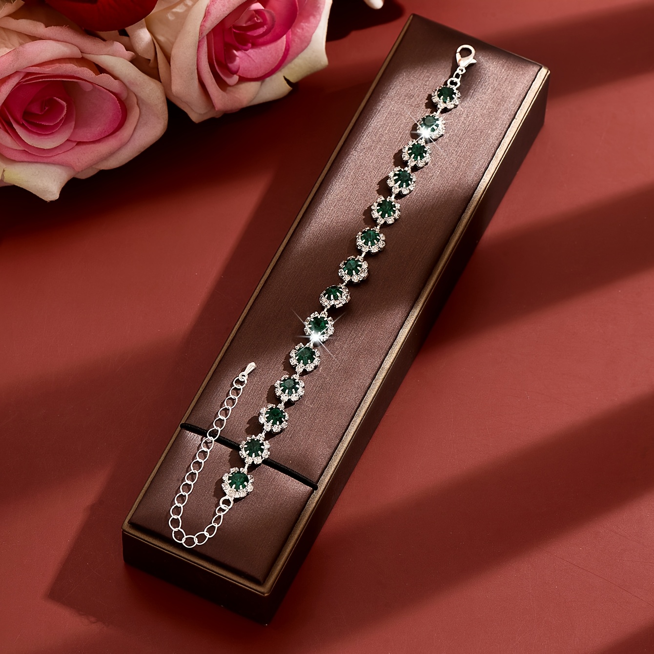 Women's Rhinestone Tennis Bracelet, Floral Chain Design